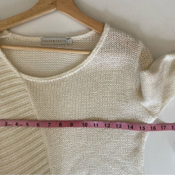 Cache Cache || Asymmetrical Cropped Knit Pullover Sweater White Small