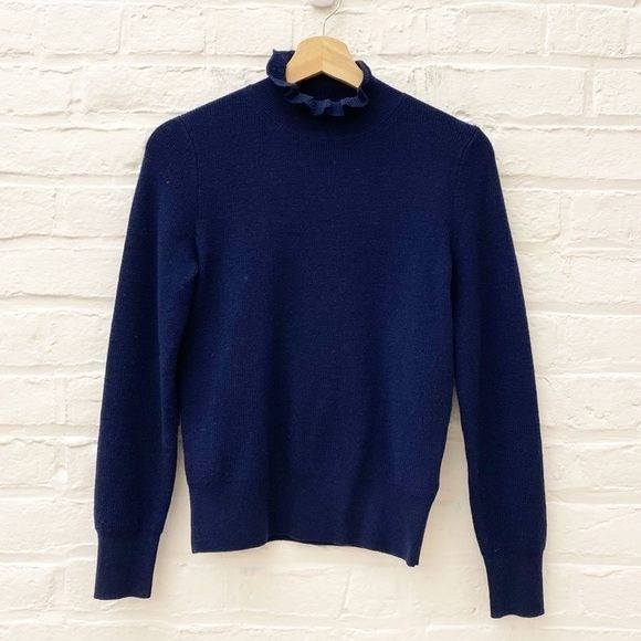 J.Crew || Ruffleneck Merino Wool Blend Sweater Navy XXS