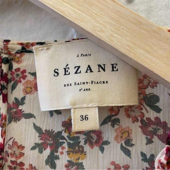 Sezane || Miro Blouse Ruffle Printed Bouquet Floral Pink Cream 36 US 4