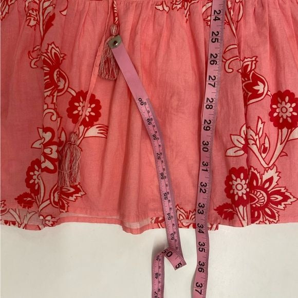 Bindu || Anais Floral Block Print Cotton Dress Tassels Pink Red Medium