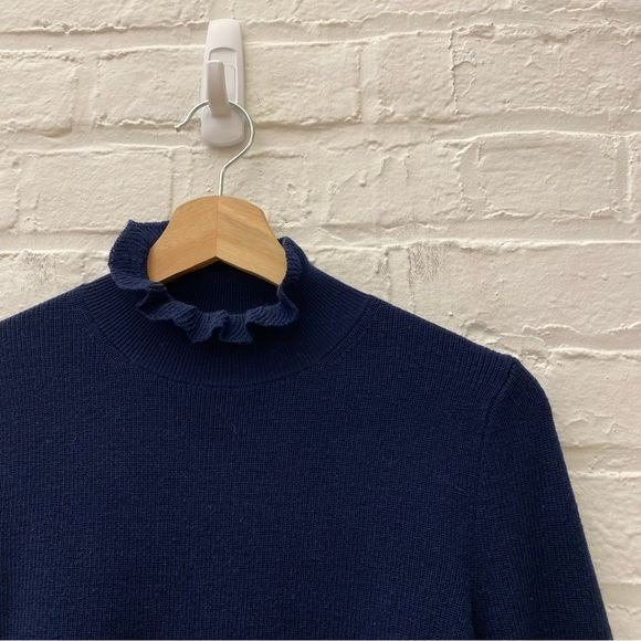 J.Crew || Ruffleneck Merino Wool Blend Sweater Navy XXS