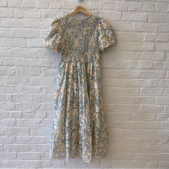 TCEC || Tiered Smocked V-Neck Dress Watercolor Floral Large