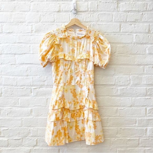 Sabo Skirt || Belize High Neck Ruffle Mini Dress Orange Peach Floral XS