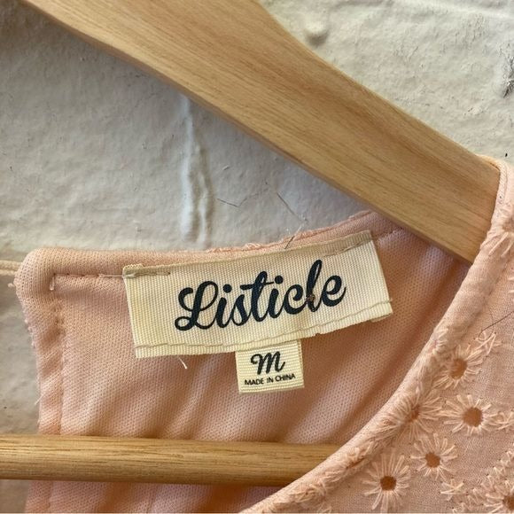 Listicle || Eyelet Tiered Mini Dress Peach Medium