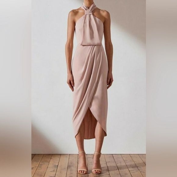 Shona Joy || Core Knot Draped Dress Dusty Ballet Pink 2