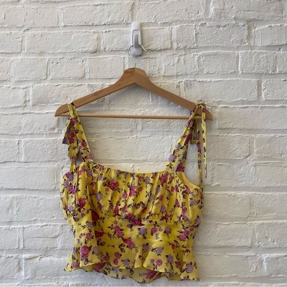 For Love And Lemons Beaumont Silk Babydoll Top Floral Gold Yellow Medium