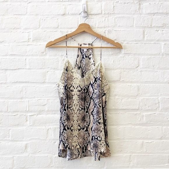 Cami NYC || Racer Tank Silk Lace Camisole Cleo Snake Print Black Cream Small