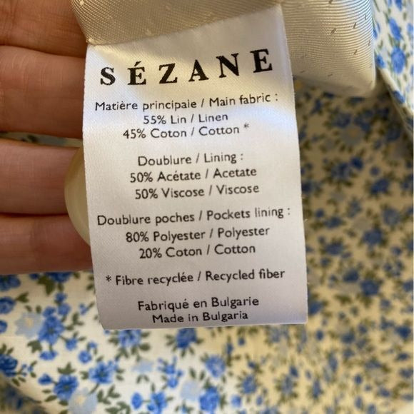 Sezane || Christie Jacket Blazer Double Breasted Blue Floral 36 US 4