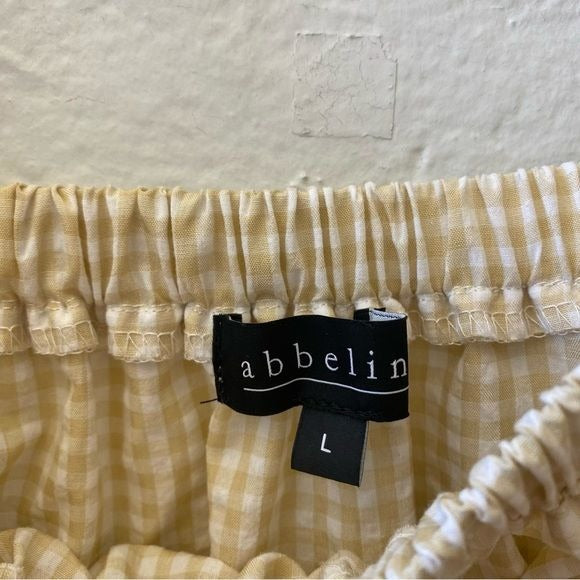 Abbeline || Gingham Babydoll Dress with Pockets Tan + White Large