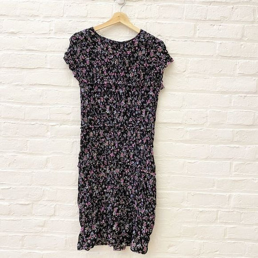 Free People || Smocked Floral Dress Black Small