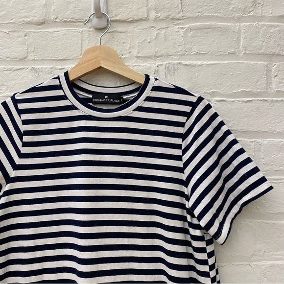 Tuckernuck || Pomander Place Zoe Cotton T-Shirt Mini Dress Swing Navy Stripe XS