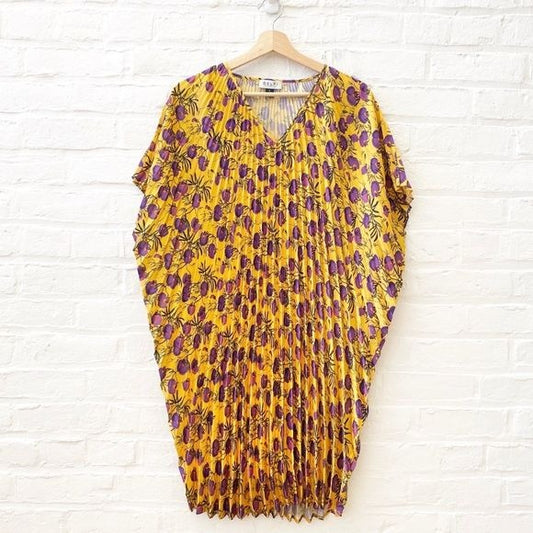 Anthropologie || Delfi Collective Pleated Floral Kaftan Tunic Dress Yellow Small