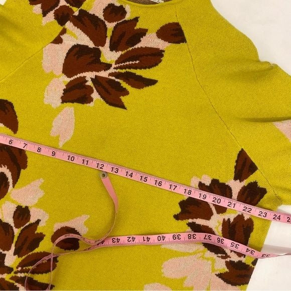 Anthropologie || Floral Mockneck Pullover Sweater Yellow XL