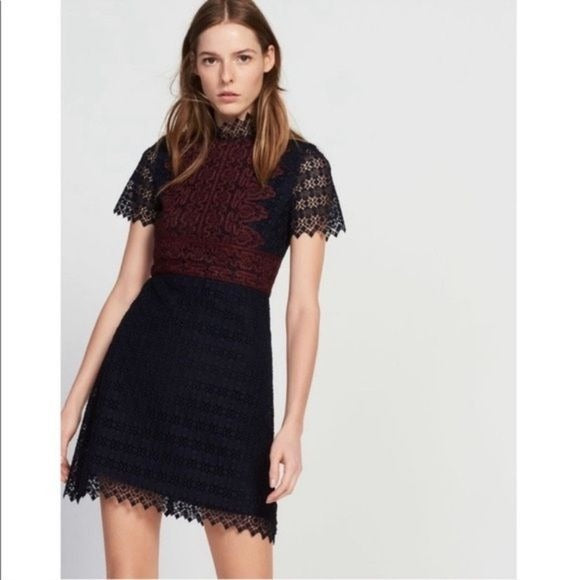 Sandro || Danny Contrasting Lace Fit Flare Mini Dress Navy Red 1 Small