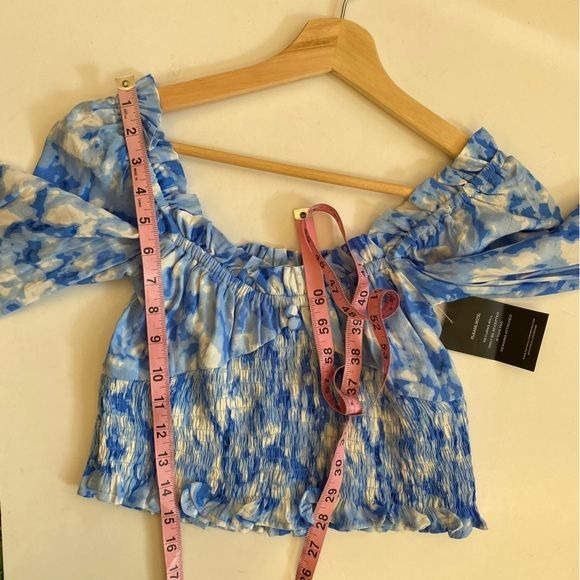 Faithfull The Brand || Willow Top Smocked Crop Long Sleeve Tie Dye Blue 2 XS NWT