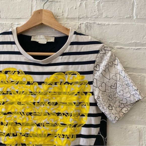 Stella McCartney || Hearts + Stripes Asymmetrical Tee T-Shirt Yellow IT 38 US 2