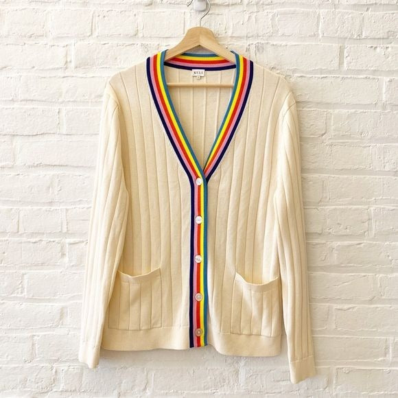 KULE || The Binx Striped Cardigan Rainbow Trim in Cream Medium