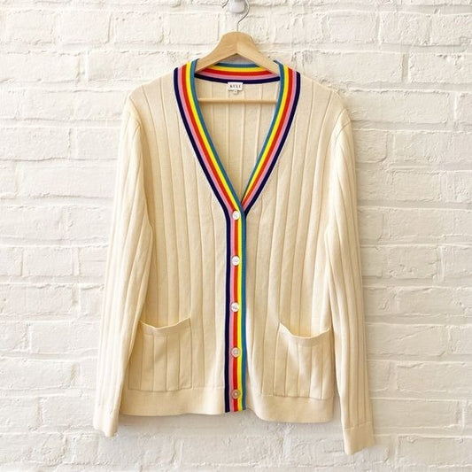 KULE || The Binx Striped Cardigan Rainbow Trim in Cream Medium