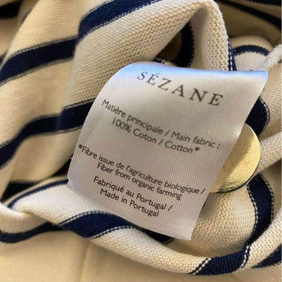 Sezane || Colette Mariniere in Ecru Cream Navy Nautical Breton Stripe Small