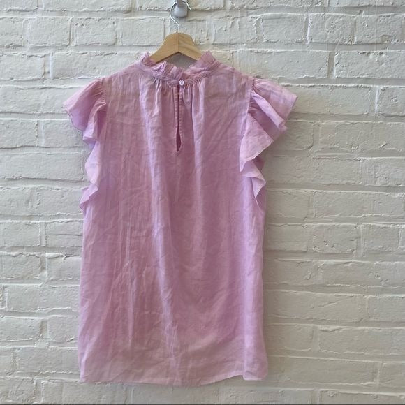 Kate Spade || Mirage Pink Solid High Neck Ruffle Top XL