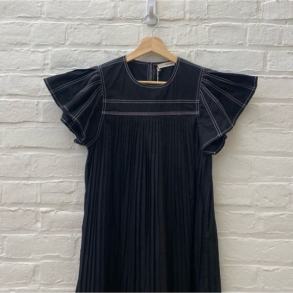 Ulla Johnson || Kady Dress in Raven Pleated Midi Black 2 NWT