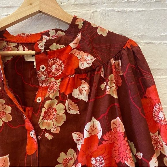 Anthropologie || Porridge Floral Puff Sleeve Button Down Red Medium