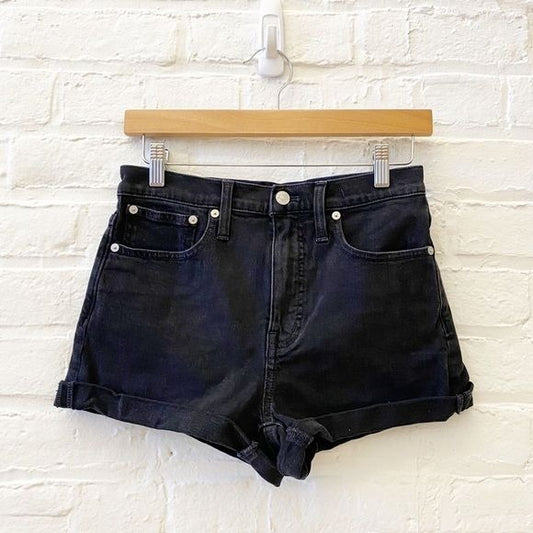 Madewell || High-Rise Denim Shorts Black Lunar Wash Raw Hem Cuffed 25