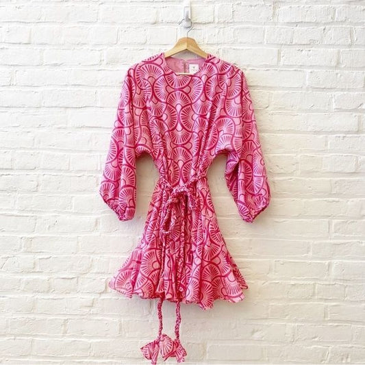 J. Marie || Lucy Rope Dress Mini Fit & Flare Long Sleeve Pink Small NWOT