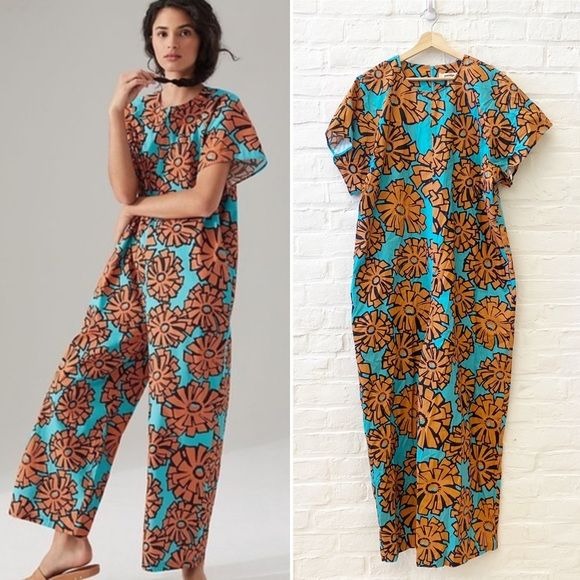 Anthropologie || Porridge Effie Jumpsuit Wide Leg Floral Teal Large NWT