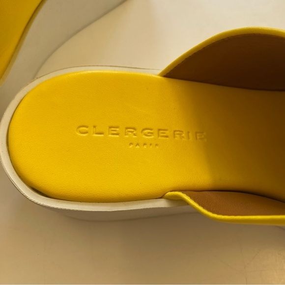 Clergerie Paris || Sasha Leather Slides Mules Platforms Wedges Yellow 38.5