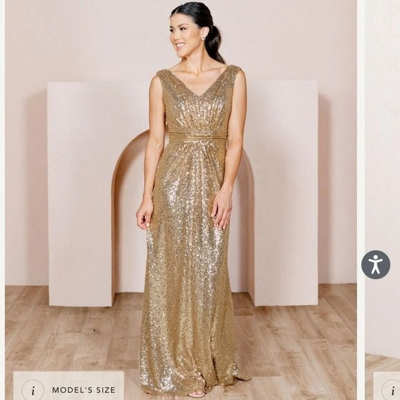 Revelry || Bijou Sequin Bridesmaid Formal Maxi Dress Gown in Gold 18