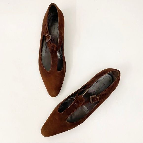 Bottega Veneta || Suede T-Strap Mary Jane Loafers Flats Brown 37.5