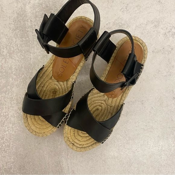 Sole Society || Audrina Platform Espadrille Sandal Black 5.5