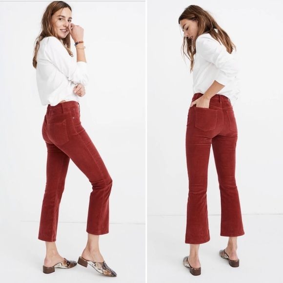 Madewell || Cali Demi Boot Corduroy Pants Kick Flare Crop Rust 26