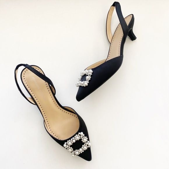 Adrienne Vittadini || Suze Slingback Pearl Rhinestone Embellished Black 8.5