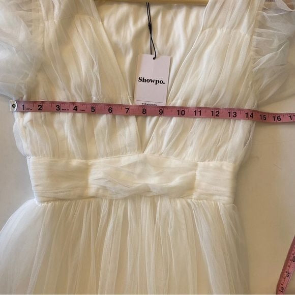 Showpo. || Jiraye Tulle Midi Dress Flutter Sleeve Bridal Tuelle White 4 NWT