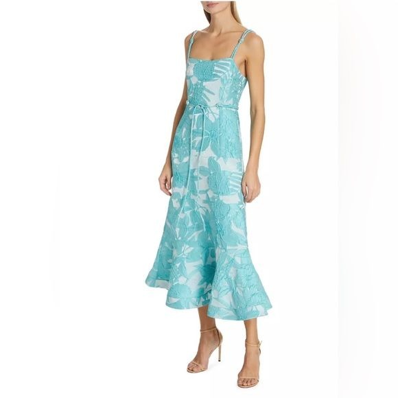 Alexis || Delphine Dress Floral Trumpet Fit Flare Blue Midi Medium