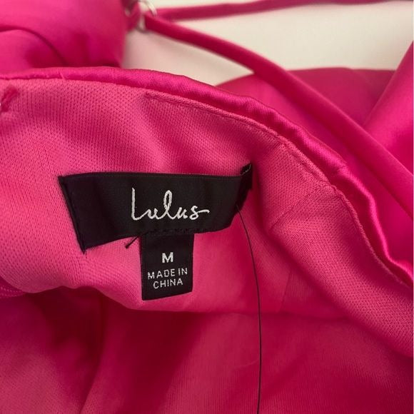 Lulus || Diva Destiny Hot Pink Satin Backless Halter Romper Medium NWT