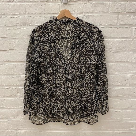 ba&sh || Elia Print Ruffle Blouse Button Up Shirt Sheer Black Medium