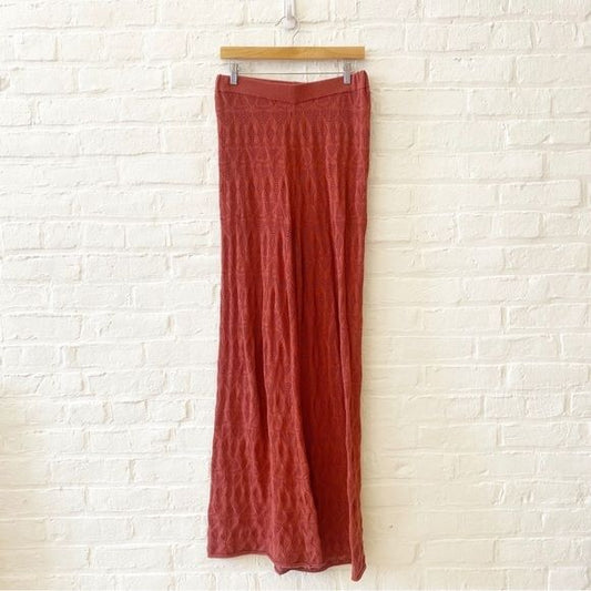 Anthropologie || Flat White Crochet Pointelle Knit Beach Pants Rust Red Mediumm