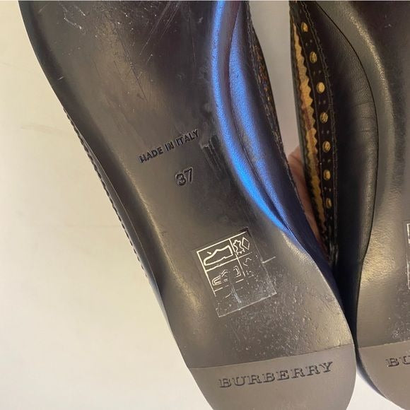 Burberry || Leather Haymarket Tudor Ballerina Flat Brogue Nova Check Brown 37