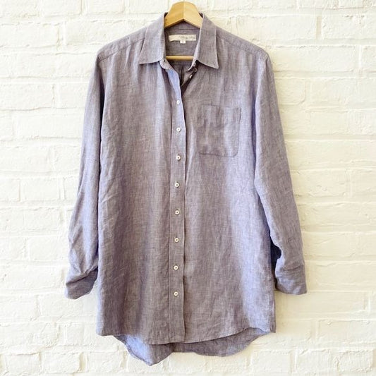 Claridge + King || Linen Button Down Shirt Blue Gray Small