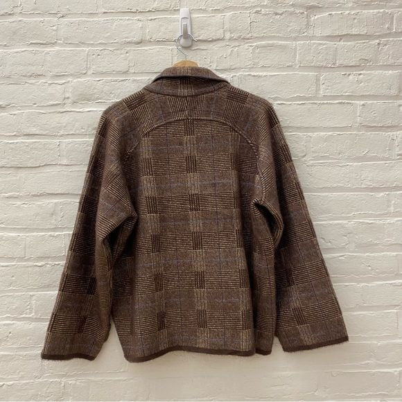 Cyrus || Double Breasted Sweater Jacket Coatigan Kingston Plaid Brown M NWT