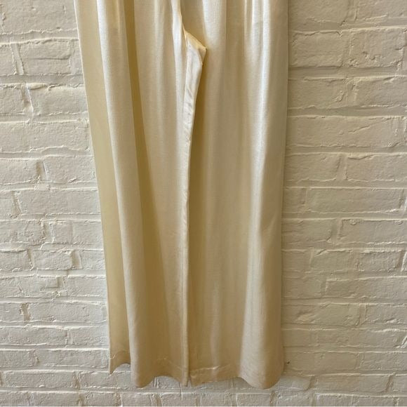 Veronica Beard || Robinne Pleated Satin High Rise Wide Leg Pants Sand Cream 2