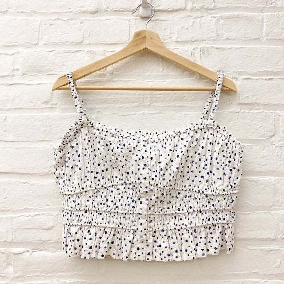 J. Crew || Cinched-Waist Cotton Poplin Tank Top in Dot White Blue Medium