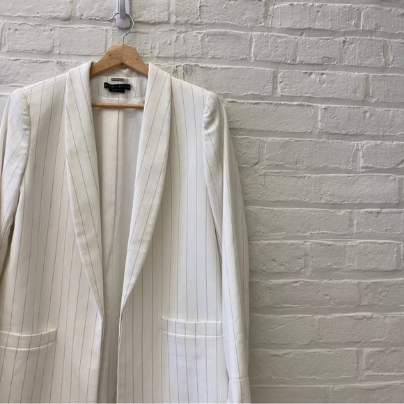 Alice + Olivia || Kylie Longline Pinstripe Blazer Open Jacket White Medium