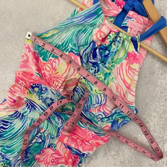 Lilly Pulitzer || Martina Halter Maxi Dress in Multi Beach Please Pink Blue XXS