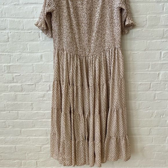 Orange Creek || Smocked Midi Dress Micro Floral Tiered Tan Brown 3X NWT