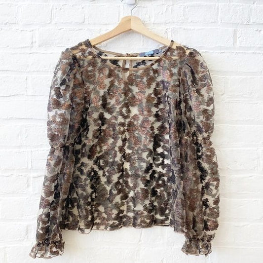 Anthropologie || Eva Franco Sheer Leopard Top Metallic Brown Copper Medium