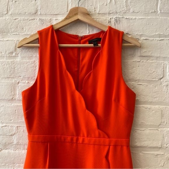 J. Crew || Scalloped Faux Wrap Pencil Dress Crepe Sheath Orange 4